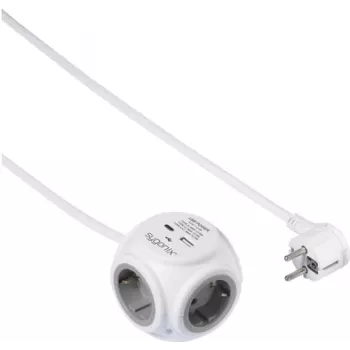 Sygonix SY-5827192 3-vejs stikdåseterning med 1,4 m kabel, hvid/grå, 16 A, 3680 W