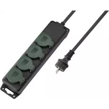 SYGONIX SY-5145340 stikdåse uden kontakt, 3 Schuko-stikdåser, 1,5 m kabel, sort/grøn