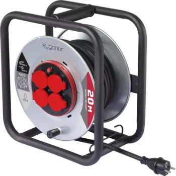 Sygonix SY-10236117 kabeltromle sort Schuko-stik 25m 4 stikdåser