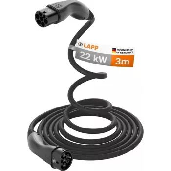 LAPP MOBILITY selvoprullende Type-2-EV-ladekabel, 22 kW, 3 m, sort (75749)