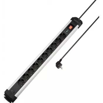 Sygonix SY-6807136 10-vejs overspændingsbeskyttet stikdåse, Schuko, 1,5 m kabel, sort/sølv