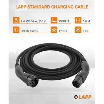 LAPP MOBILITY Type 2 EV-ladekabel, 7,4 kW, 5 m, sort (61780)