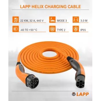 LAPP MOBILITY Helix Type 2 ladekabel selvoprullende 22 kW 32 A 3 m orange