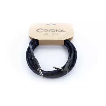 Cordial 14780 instrumentkabel 3 m – 6,3 mm TS jack til 6,3 mm TS jack, sort/blå tekstilkappe