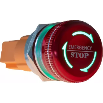 JOY-IT Button22NA-02 nødstop-trykknap, med lås, 22 mm montage, 220 V, rødt svampehoved, grøn krave, IP67, IK10