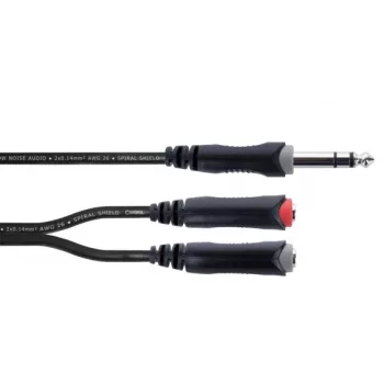 Cordial 14890 audio Y-adapterkabel 6,3 mm stereo-jackstik til 2x 6,3 mm mono-jackbøsning 0,30 m sort PVC twin-kabel