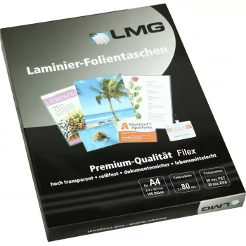 LMG A4 blanke lamineringslommer 80 mikron 100-pak (LMGA4-80L)