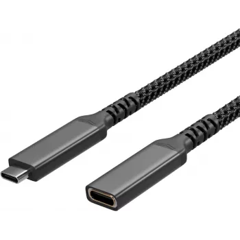 S CONN Flexline USB-C forlængerkabel, USB-C han til USB-C hun, USB 3.2 Gen 2, 100W PD, 4K@60Hz, tekstilbelagt, 1,5m, sort FL31-74006