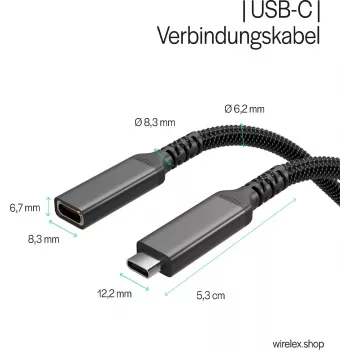 S CONN Flexline USB-C forlængerkabel, USB-C han til USB-C hun, USB 3.2 Gen 2, 100W PD, 4K@60Hz, tekstilbelagt, 1,5m, sort FL31-74006