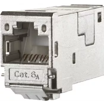 METZ CONNECT 130910-I Cat.6A skærmet RJ45 Keystone-modul, værktøjsfri IDC, 90° kabelindføring, 10G, 500MHz, zinktrykstøbt, sølv 130910-I-90