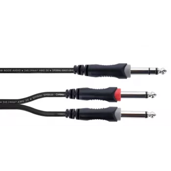 Cordial 14879 audio Y-adapterkabel 5m – 1x 6,3mm stereo jack til 2x 6,3mm mono jack, sort PVC-tvillingekabel
