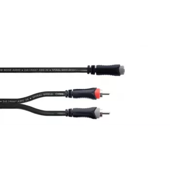 Cordial 14889 audio Y-adapterkabel 3,5mm stereo-jackbøsning til 2x RCA-bøsning 0,3m sort PVC-tvillingekabel
