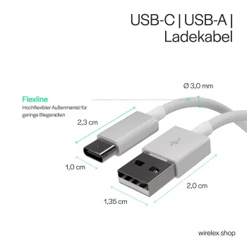 Flexline USB lade- & synkroniseringskabel, USB-A til USB-C, 2.0, ABS, hvid, 0,5m (FL31-13040)