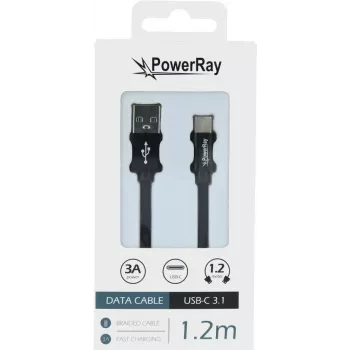 PowerRay USB-C til USB-A data- og ladekabel, 1,2 m, tekstil sort PR-DCUC120TBK