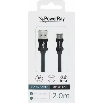 PowerRay USB til Micro-USB datakabel 2,0 m flettet sort PR-DCUM200TBK