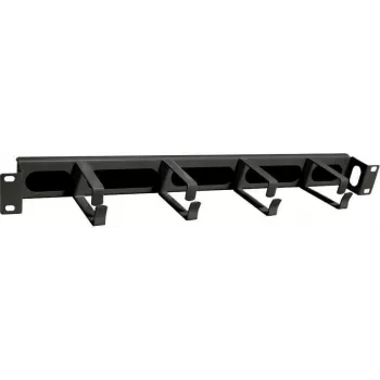 IT-BUDGET 19 inch kabelstyringspanel med børsteliste og 4 tilbagerykkede metal-kabelholdere - 1U - sort (90ITBKDFPMBV1HES)