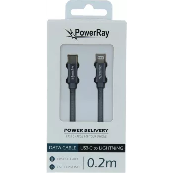 PowerRay USB-C til Lightning datakabel 0,2 m Tekstil grå PR-DCCL020TGY