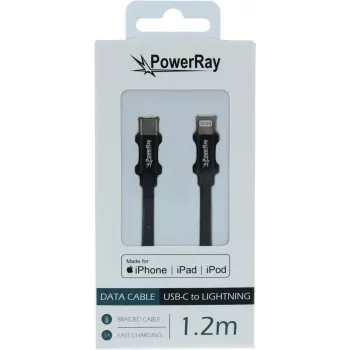 PowerRay USB-C til Lightning MFi flettet data- & ladekabel 1,2 m sort PR-DCCL120TBK