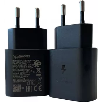PowerRay PR-TA800EBE 18W USB-C PD vægoplader, EU 2-pin, sort, Bulk