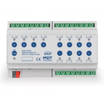 MDT AKS-1210.03 KNX kontaktaktor 12-faset 8TE DIN-skinne 10A 230VAC C-belastning standard 140µF