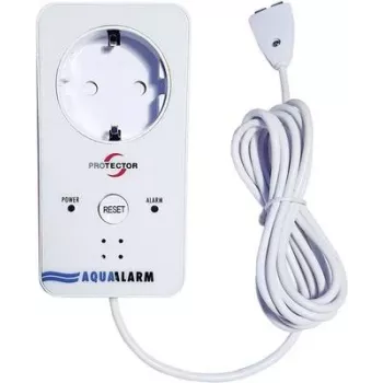 M-E MODERN-ELECTRONICS ME WA-5 vandmelder med integreret stikkontakt, 230V, 2m sensorkabel, akustisk alarm >85dB, rød LED, Schuko-stikkontaktomskiftning 16A