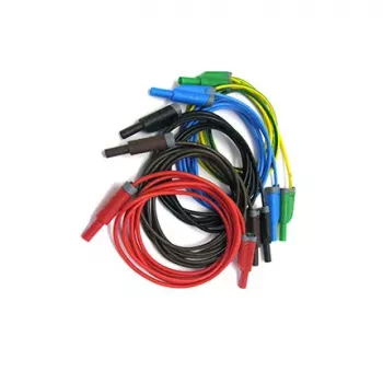 HT INSTRUMENTS KIT TLS-5 Safety Test Lead Set, 5 Leads, 2 m, 4mm Shrouded Banana Plugs, CAT IV 600V / CAT III 1000V, 16 A, Silicone, Red/Black/Blue/Green/Yellow 2008250