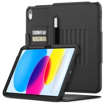 SEYMAC Case for iPad 11th/10th Generation 2025/2022 (11/10.9 inch) A16, Shockproof Protective Case with Automatic Sleep/Wake Magnetic Closure, Card Slots, Multi-Angle Stand and Pencil Holder, Black