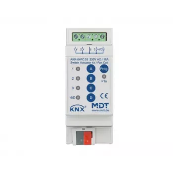 MDT AKK-04FC.03 KNX fancoil-aktor, 4 kontaktudgange, 16A, 230VAC, 2 TE, 70µF, 10 EVG