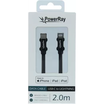 PowerRay USB-C til Lightning MFi flettet kabel 2m sort PR-DCCL200TBK