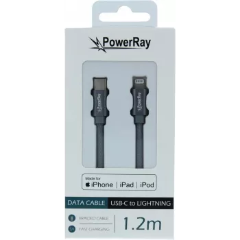 PowerRay USB-C til Lightning MFi-certificeret flettet kabel 1,2m grå PR-DCCL120TGY
