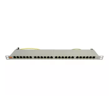 IT-BUDGET 19 inch superfladt 0,5U fuldt afskærmet Cat.6A 24-port PoE++ patchpanel, lysegrå 90ITBPP6A05G