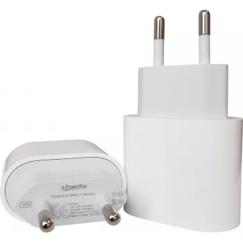 PowerRay PR-2347 20W USB-C PD vægoplader, EU-stik, hvid (Bulk)