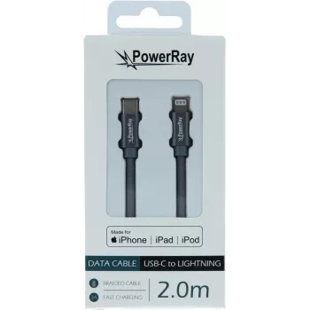 PowerRay USB-C til Lightning MFi flettet kabel 2m grå PR-DCCL200TGY
