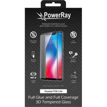 PowerRay Ultra Durable 3D Full Glue glas skærmbeskyttelsesglas til Huawei P30 Lite, sort PR-3DFGHUAP30LBL