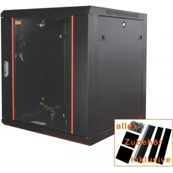 IT-BUDGET 19 inch netværksskab SWA - 6U - BxD 570 x 450 mm - glasdør - aftagelige sidepaneler - væg- og gulvmontage - tilbehørssæt - sort (90ITB19WS6645GS)