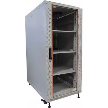 IT-BUDGET 19 inch netværksskab SRK komplet sæt 22U 600x600 mm glas-/ståldør 4 ventilatorer PDU hylder flatpack lysegrå 90ITB19SRK2266GG