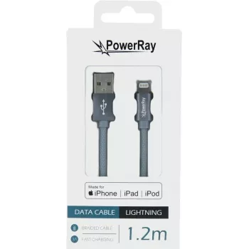 PowerRay USB-til-Lightning MFi-tekstilkabel 1,2 m tekstilgrå PR-DCUL120TGY