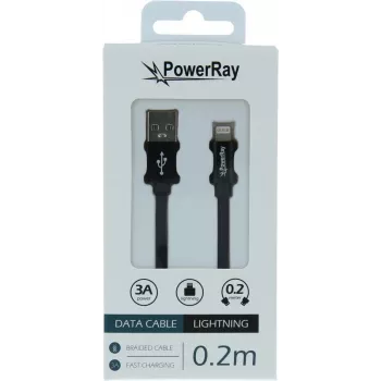 PowerRay USB-A til Lightning data-/opladningskabel 0,2 m tekstil sort PR-DCUL020TBK