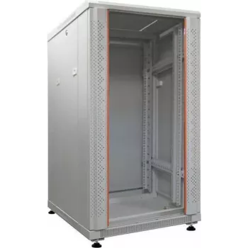 IT-BUDGET 19 inch netværksskab SRK, 18U, 600x600 mm, glas-/ståldør, flatpack, lysegrå 90ITB19SRK1866GGN