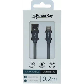 PowerRay USB-til-Lightning-datakabel 0,2 m tekstil grå PR-DCUL020TGY