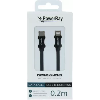PowerRay PR-DCCL020TBK USB-C til Lightning datakabel, 0,2 m, tekstil sort, blister