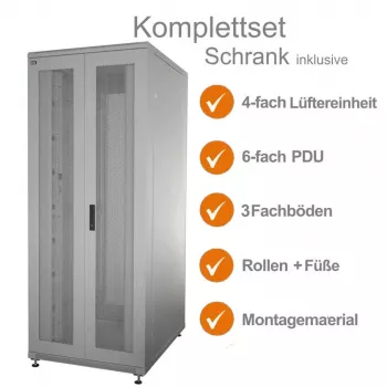 IT-BUDGET 19 inch serverskab SRK komplet sæt 42U 800x1000 mm perforerede dobbeltdøre lysegrå 90ITB19SRK42810DTG