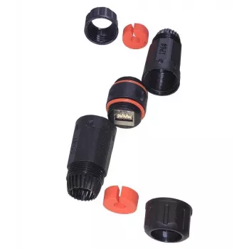 IT-BUDGET vandtæt RJ45-kobling IP68 Cat.6A til udendørs- og industriområdet - 2 x RJ45 hunstik - sort (90ITBKK6AIP68)