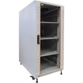 IT-BUDGET 19 inch netværksskab SRK komplet sæt, 22U, 600x800 mm, glas-/ståldør, 4 aktive blæsere, PDU, hylder, flatpack, lysegrå 90ITB19SRK2268GG