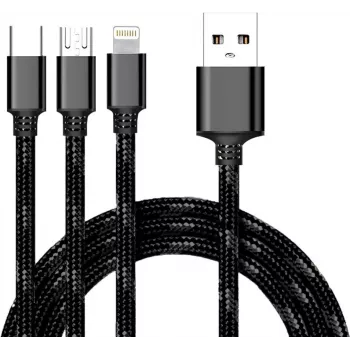 CYOO 3-i-1 USB-lade- og datakabel – Micro USB, USB-C, Lightning – sort