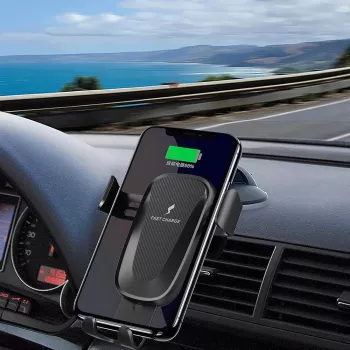 CYOO CY120792 Qi 15W trådløs bilholder med ladefunktion, automatisk klemme og 360°-drejning