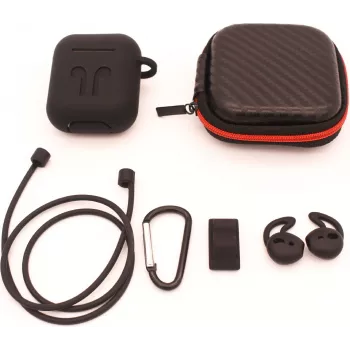 CYOO 6in1 Silicone Cover with Accessories - Black - Apple AirPods Case Sleeve (CY120795)