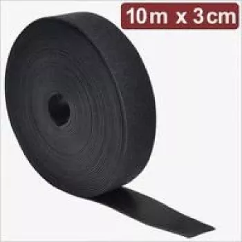 Quadrios 24CA308 Hook and Loop Fastener Tape, 10 m x 3 cm, Black, Self-Gripping, Cuttable, for Cable Bundling