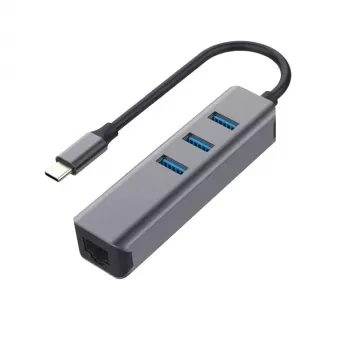 EXSYS EX-1133-N-3 USB 3.2 Gen 1-hub med 3x USB-A-porte og Gigabit Ethernet (USB-C)