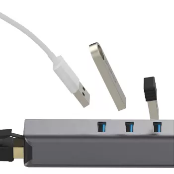 EXSYS EX-1133-N-3 USB 3.2 Gen 1-hub med 3x USB-A-porte og Gigabit Ethernet (USB-C)